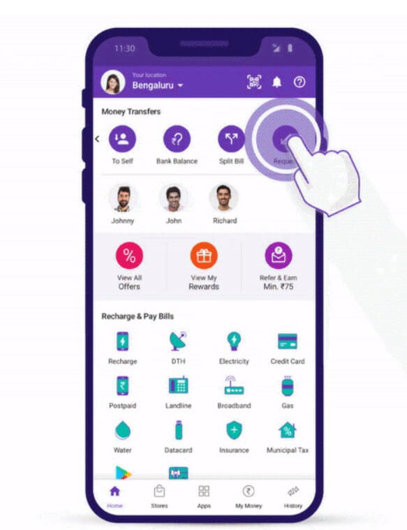 request money via phonepe